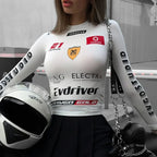 European American Motorcycle Style Letter Print Slim Knit Top image 2