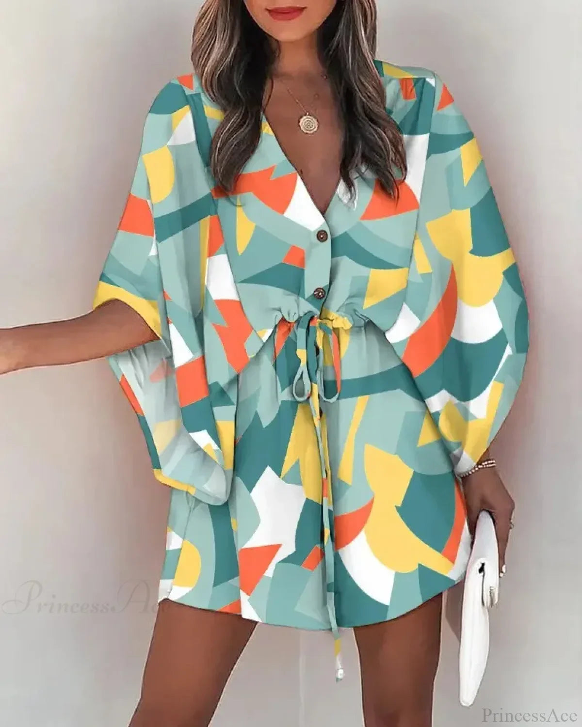 European Fashion Print V-neck Vacation Dress image 13