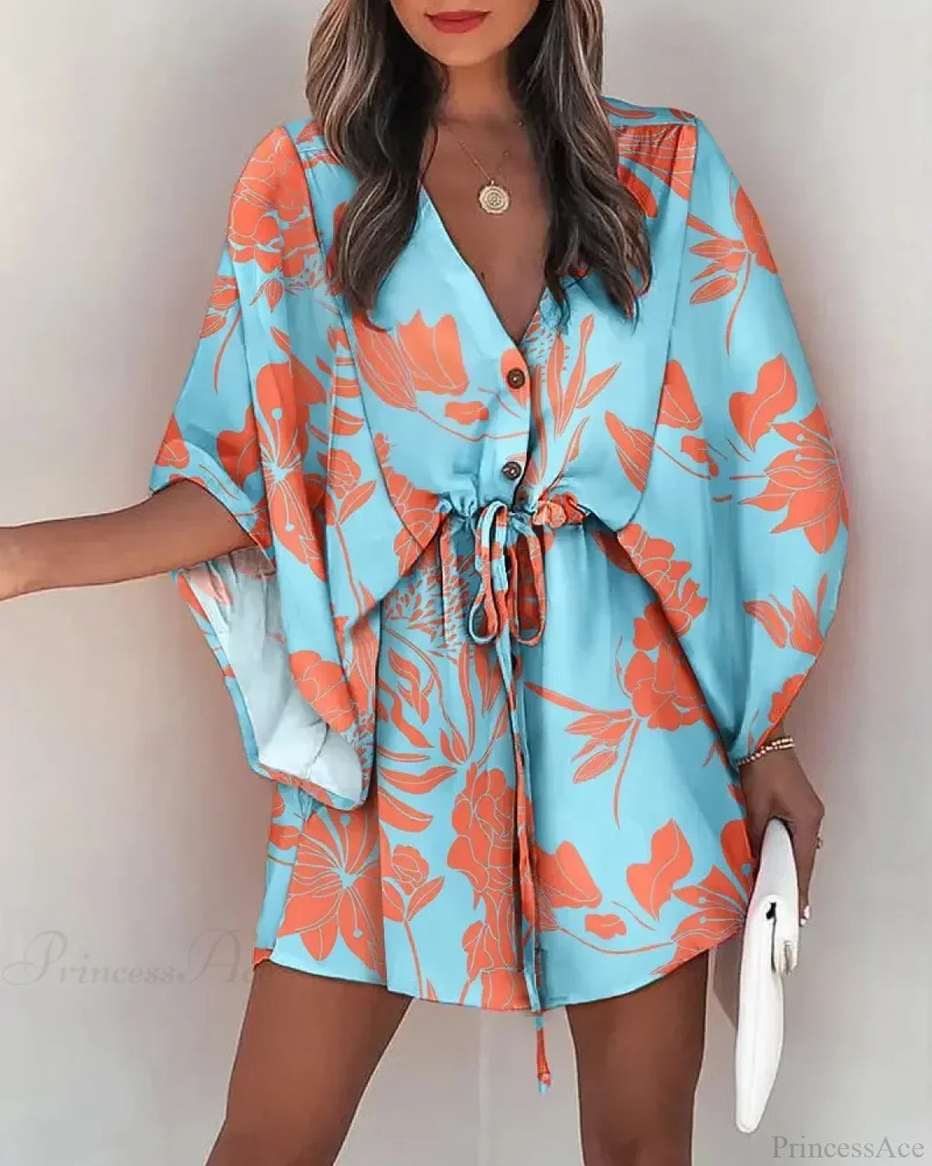 European Fashion Print V-neck Vacation Dress image 4