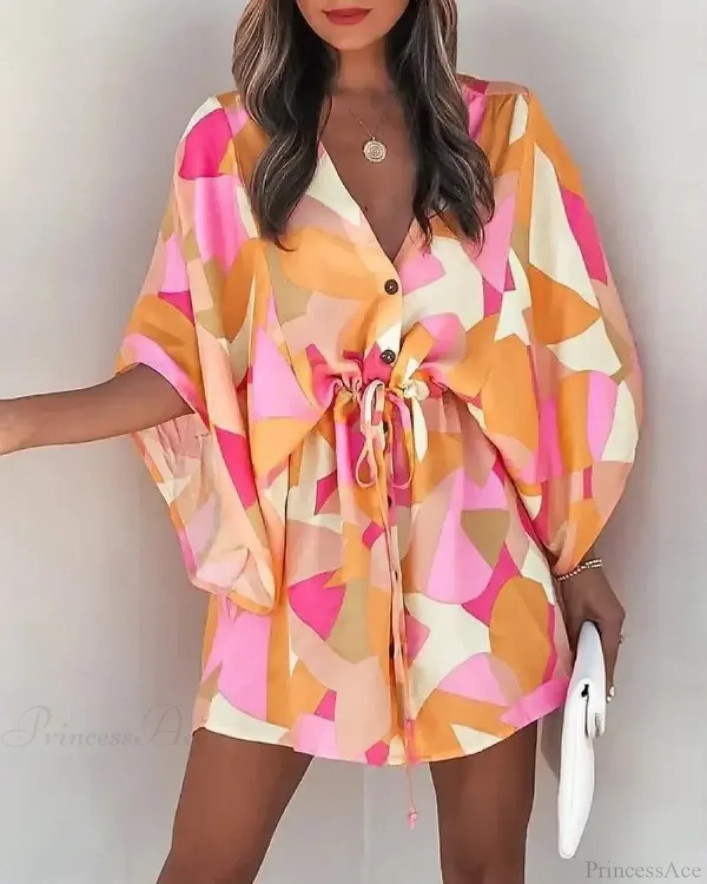 European Fashion Print V-neck Vacation Dress image 2