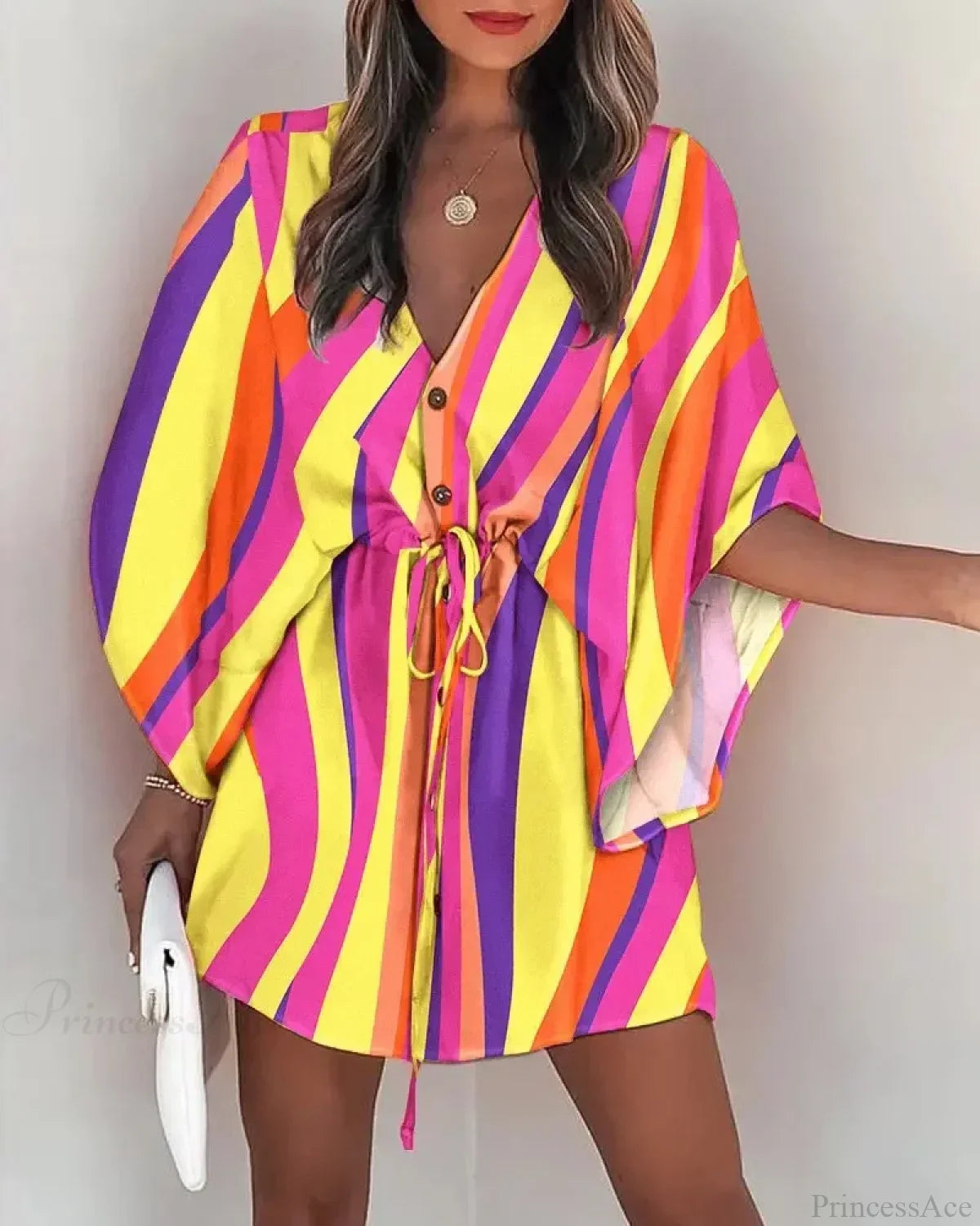 European Fashion Print V-neck Vacation Dress image 11