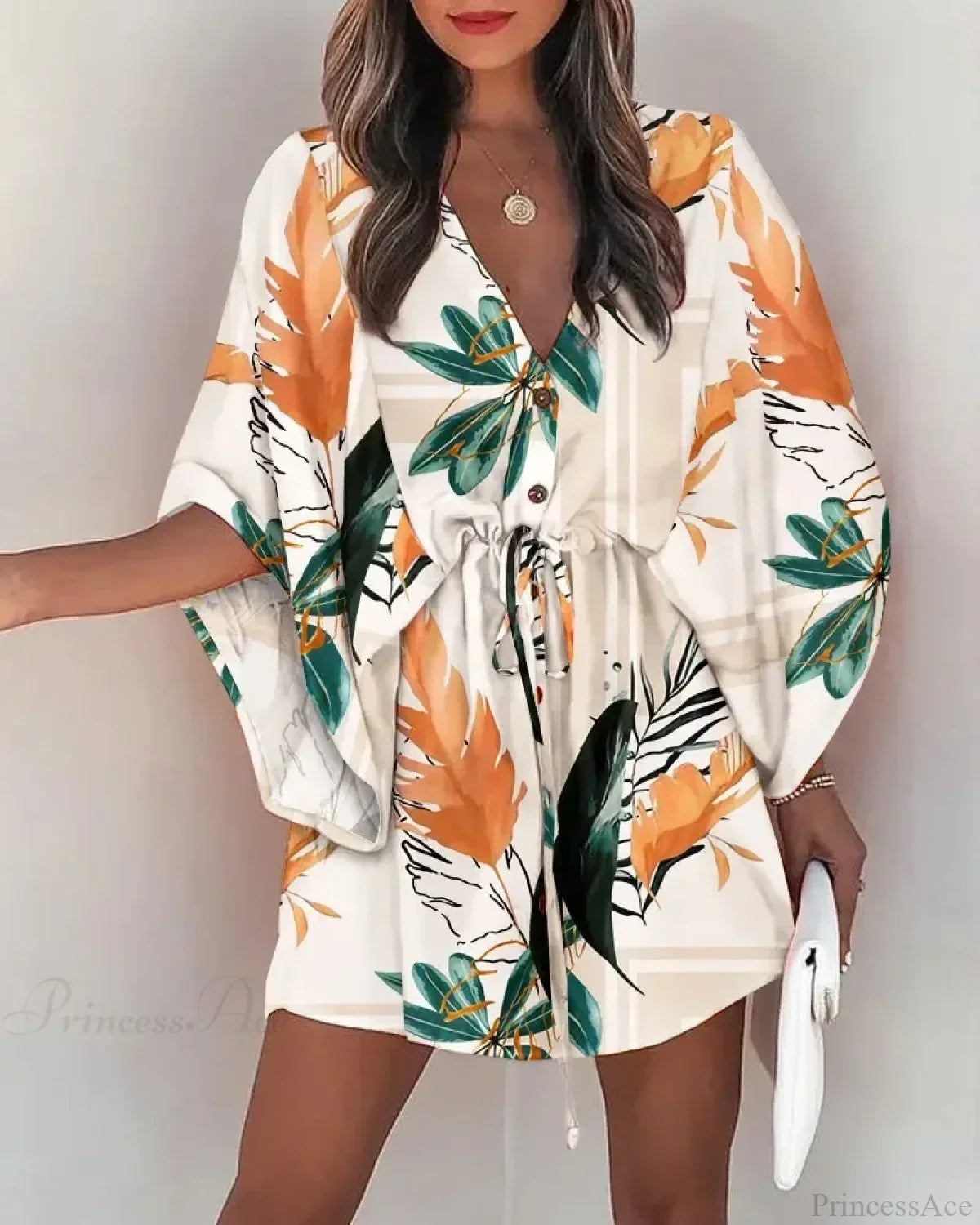 European Fashion Print V-neck Vacation Dress image 12
