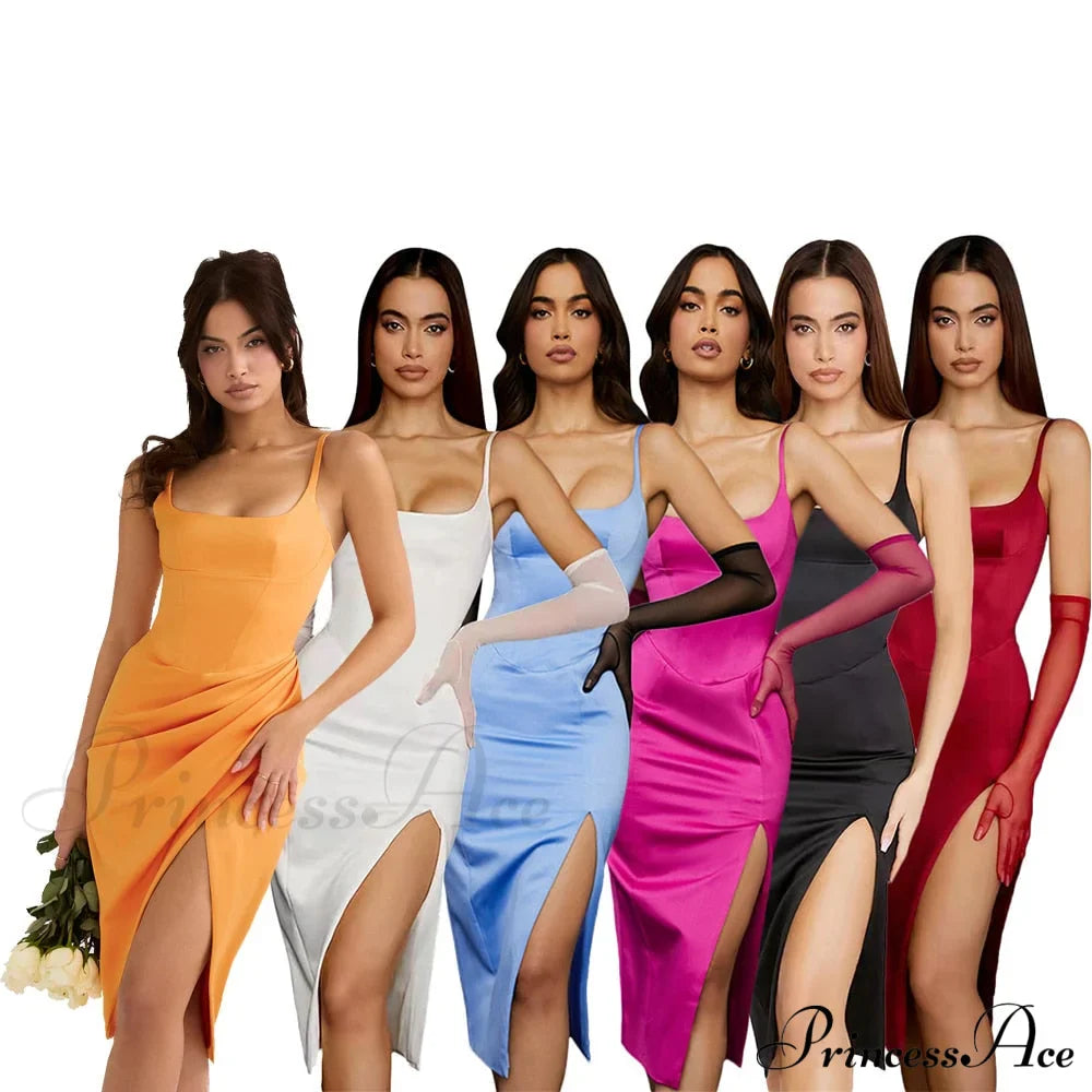 Eve Gown Dress New Women Warm-Season Midi Satin Elegant Black for Party White Night Evening - Years Bodycon Dresses image 4
