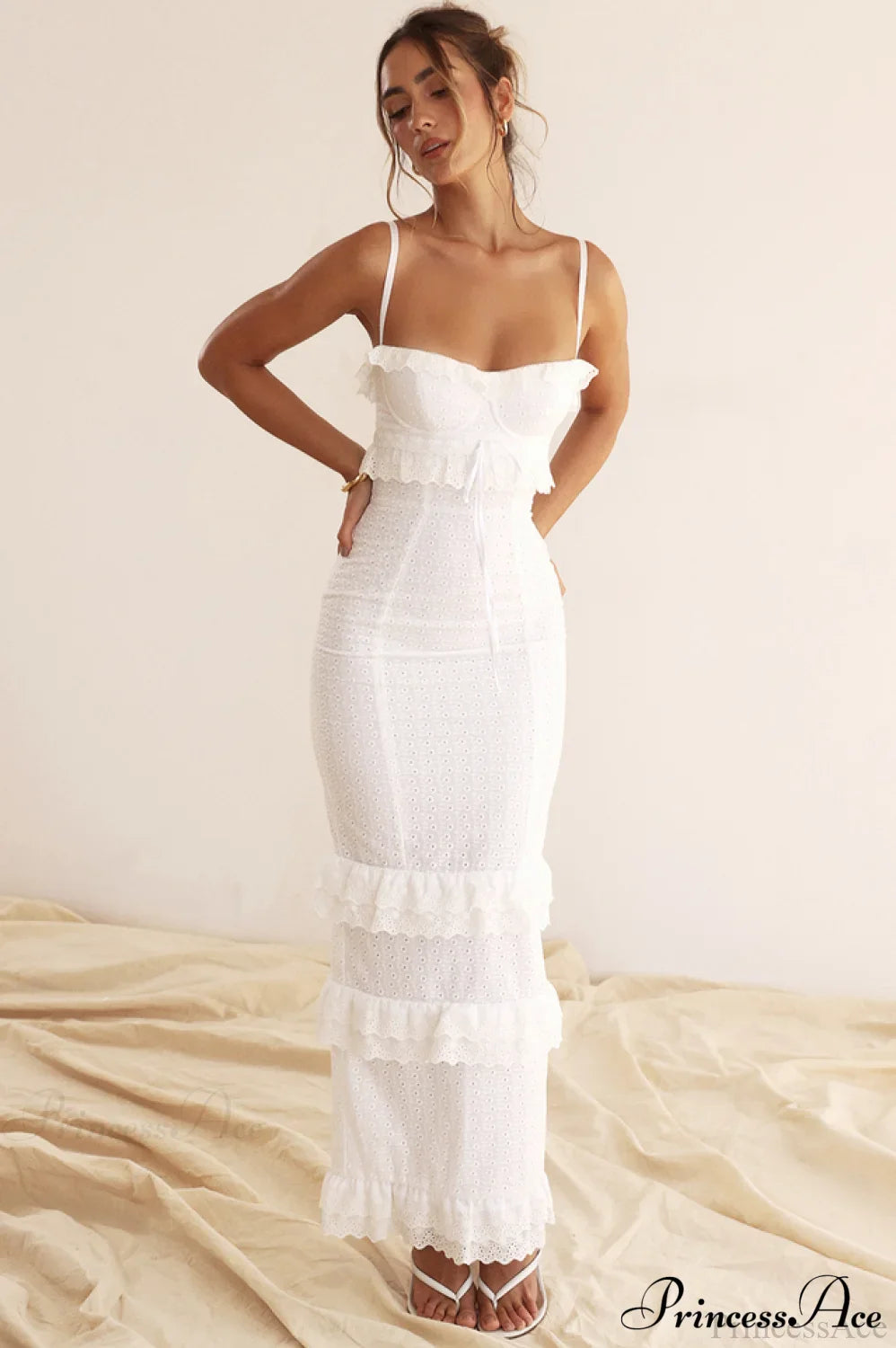 Eve White Stylish Broderie Maxi Dress image 7
