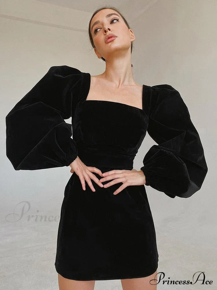 Evening Velvet Square Collar Party Dresses image 1