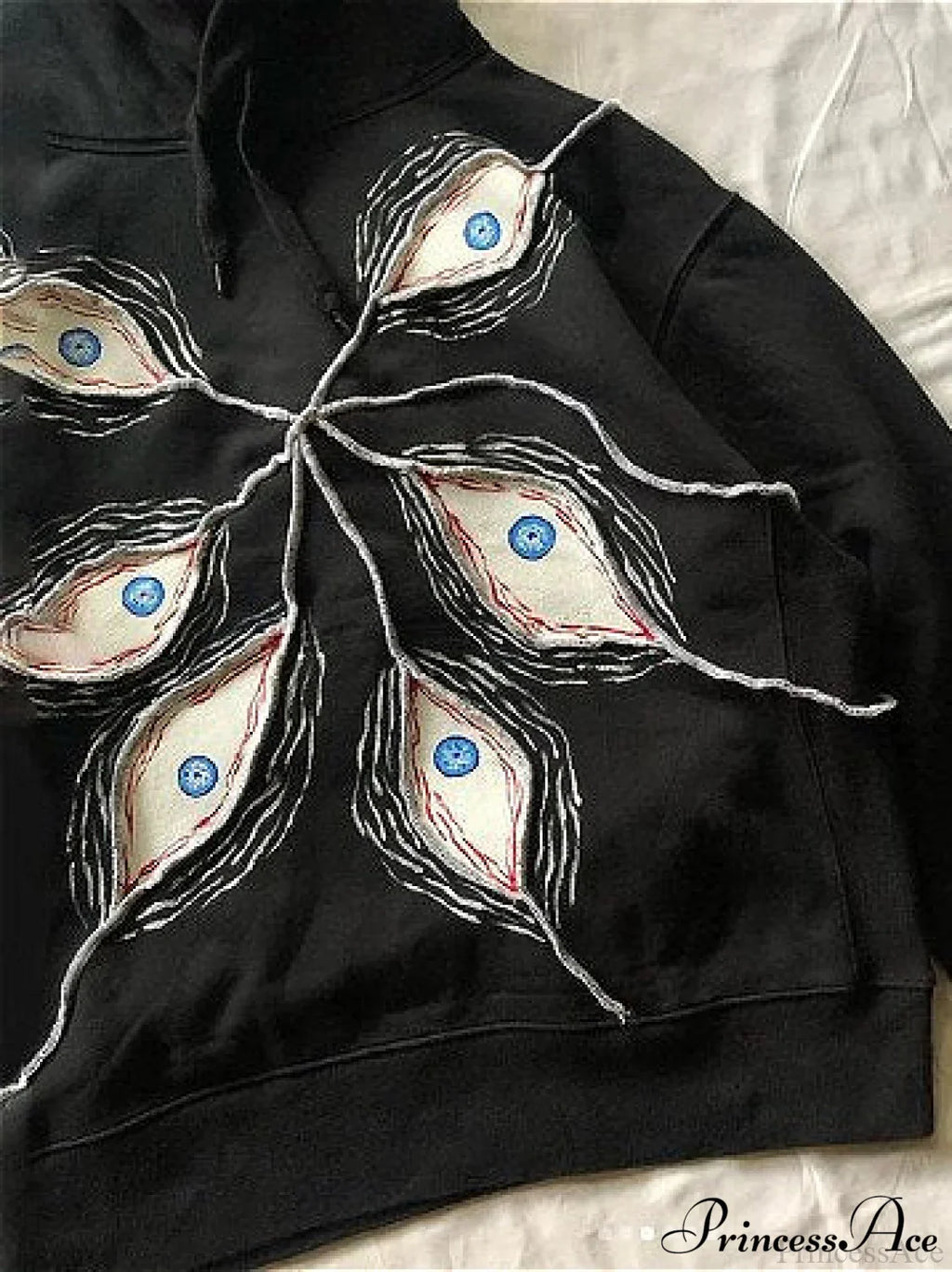 Evil Eye Patterned Dark Gothic Hip Hop Hoodie image 2