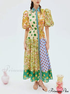 Exquisite Retro Floral Print Graceful Puff Sleeve Midi Dress image 1