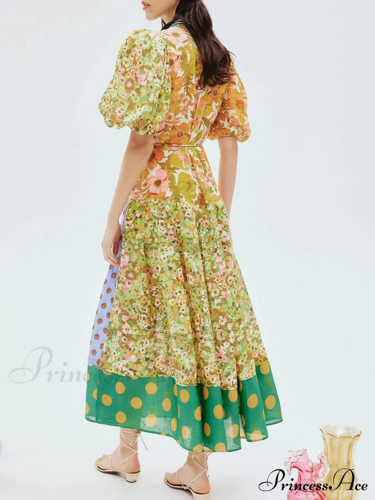 Exquisite Retro Floral Print Graceful Puff Sleeve Midi Dress image 3