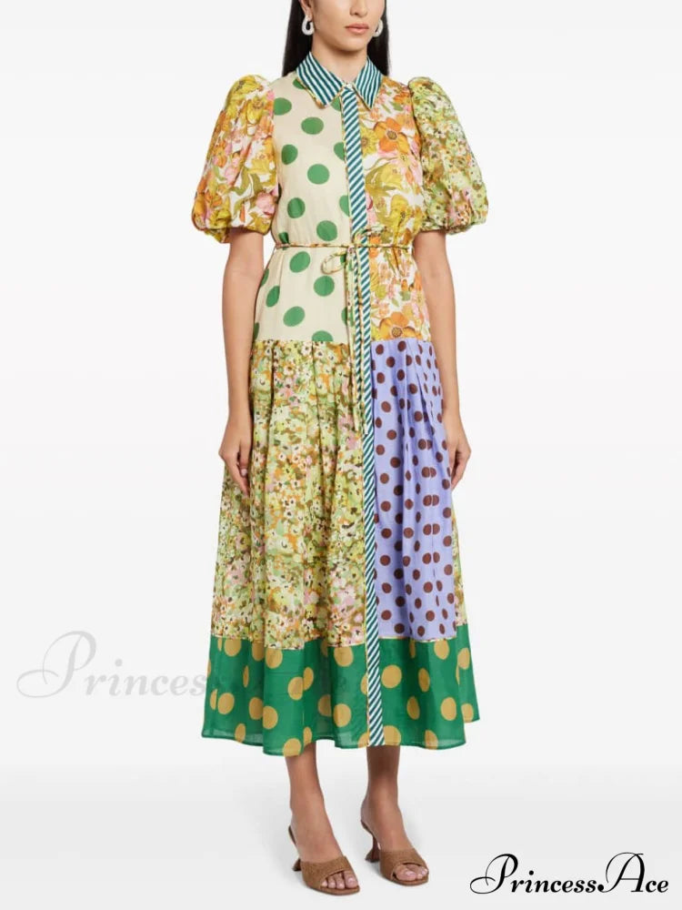 Exquisite Retro Floral Print Graceful Puff Sleeve Midi Dress image 2