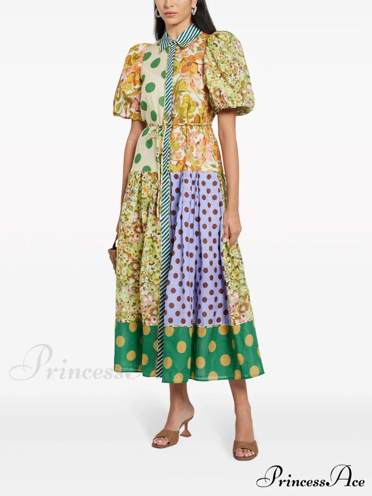 Exquisite Retro Floral Print Graceful Puff Sleeve Midi Dress image 4