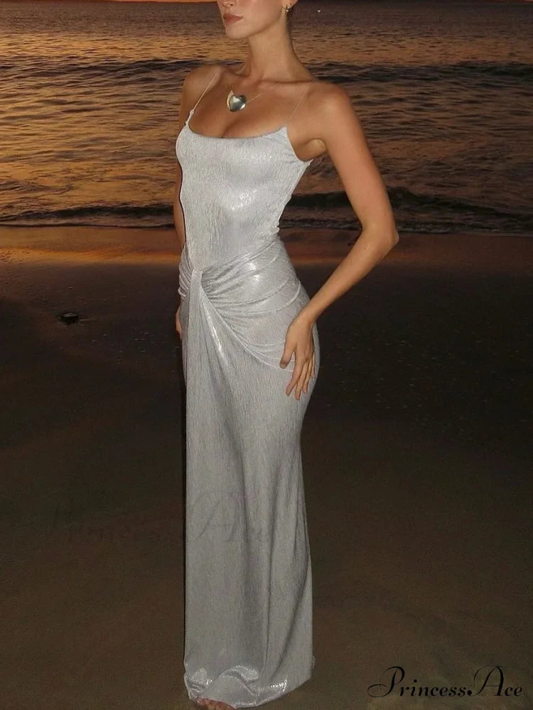 Exquisite Unique Light Charming Fabric Pleated Maxi Dress image 3