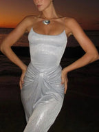 Exquisite Unique Light Charming Fabric Pleated Maxi Dress image 2