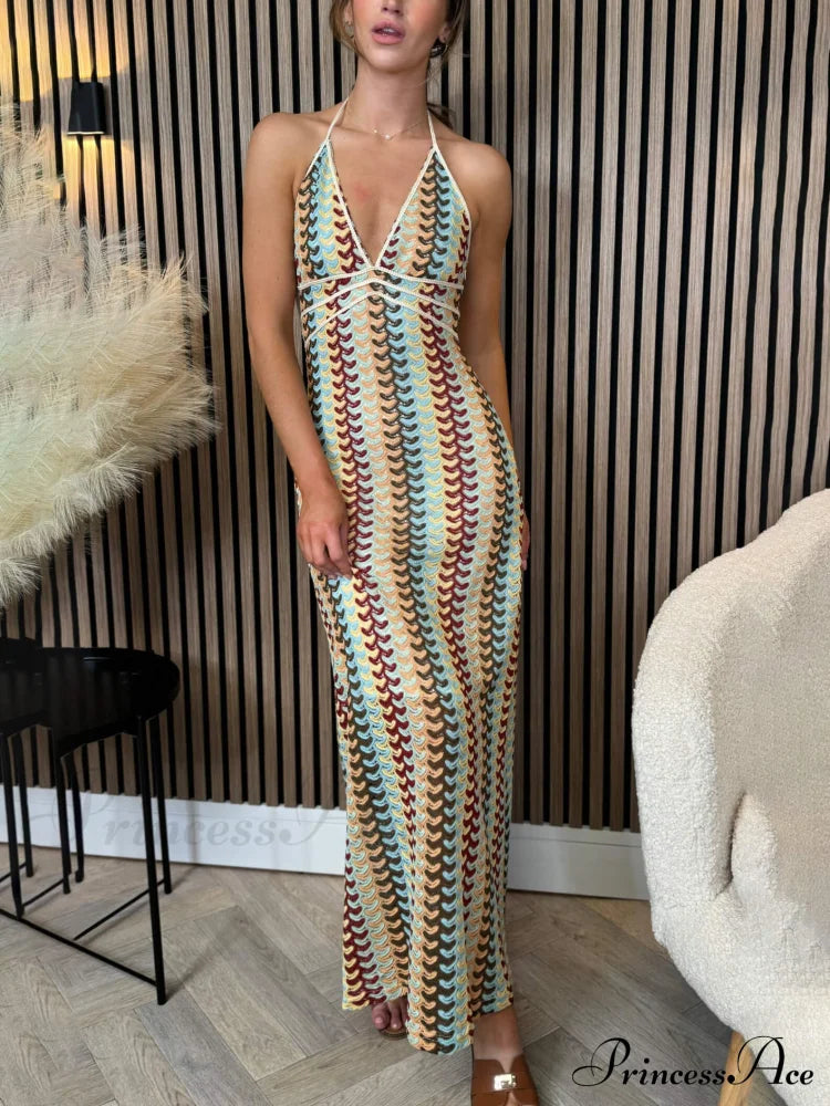 Exquisite V-Neck Crochet Charming Suspender Maxi Dress image 2
