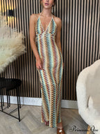 Exquisite V-Neck Crochet Charming Suspender Maxi Dress image 2