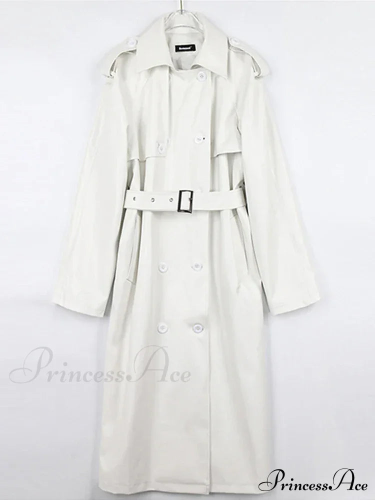 Extra Long Oversized Black Faux Leather Long Sleeve Belt Double Breasted Loose Fashion Stylish Coat image 4