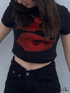Eye Look Graphic Trendy Crop Tank Top image 4