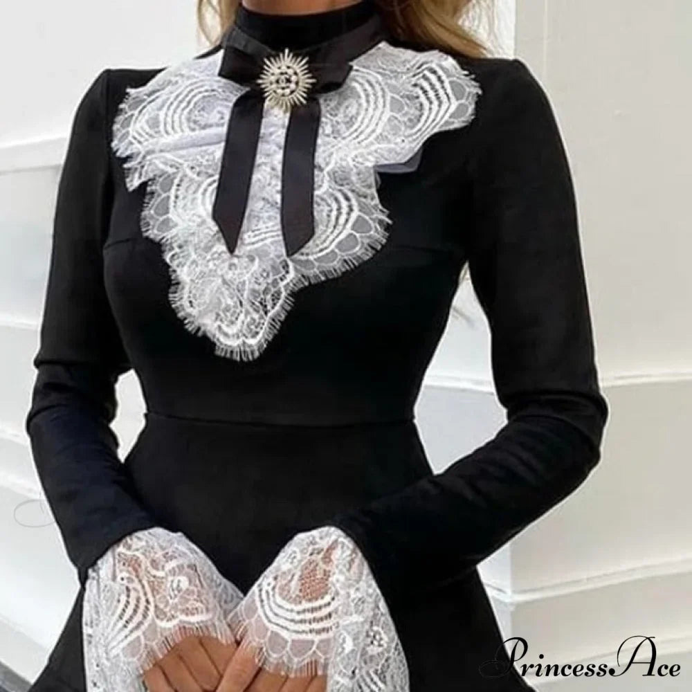 Eyelash Fashion Gown Ruffles Elegant Women's Lace - Arm Bell Party Trend image 3