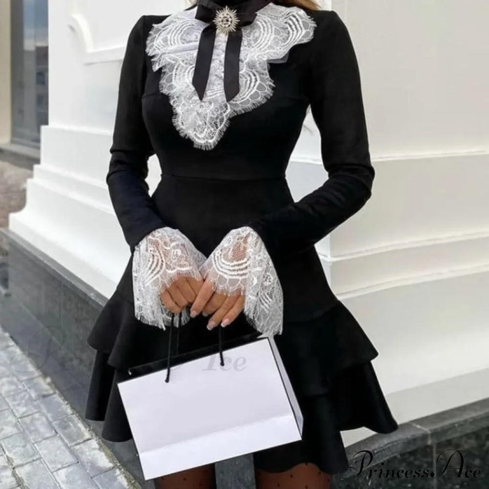 Eyelash Fashion Gown Ruffles Elegant Women's Lace - Arm Bell Party Trend image 1