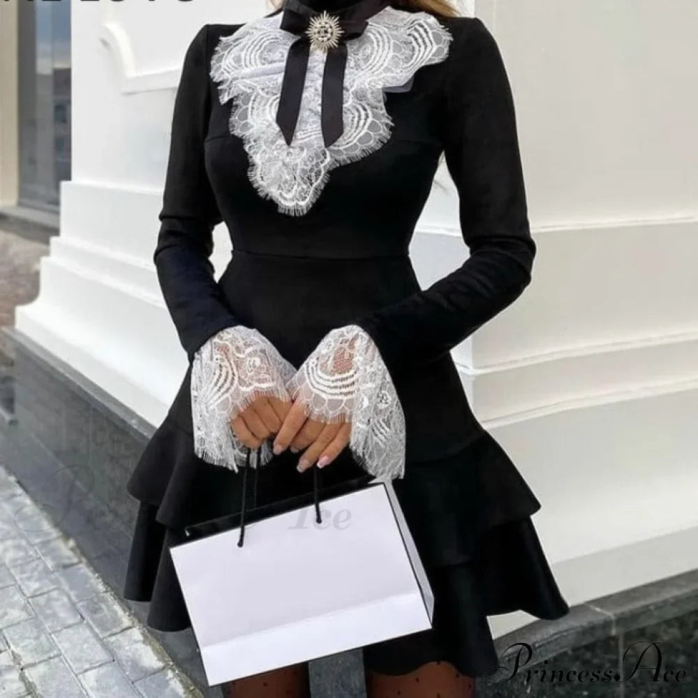 Eyelash Fashion Gown Ruffles Elegant Women's Lace - Arm Bell Party Trend image 4