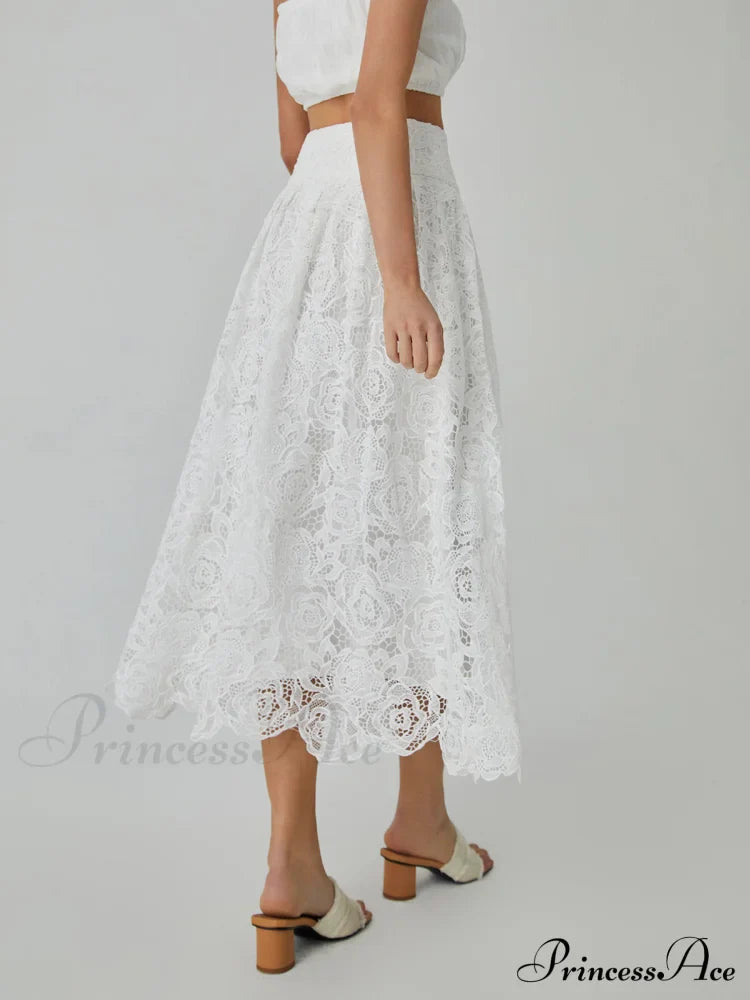 Eyelet Rosebud Graceful Pattern Maxi Skirt image 6