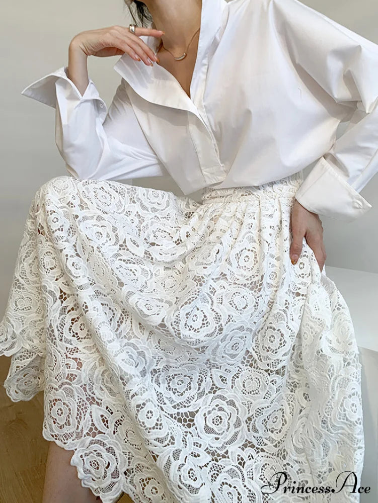 Eyelet Rosebud Graceful Pattern Maxi Skirt image 2