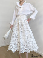 Eyelet Rosebud Graceful Pattern Maxi Skirt image 1