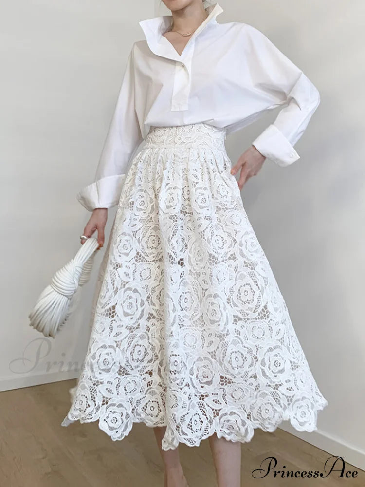 Eyelet Rosebud Graceful Pattern Maxi Skirt image 1