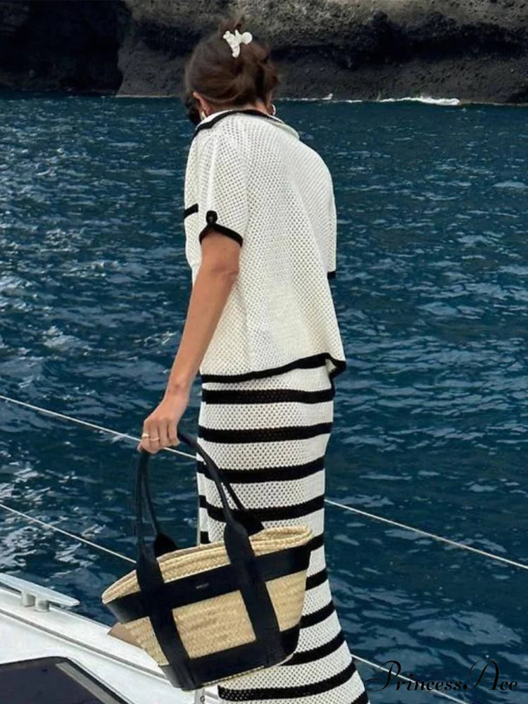Eyelet Striped Graceful Midi Skirt image 2