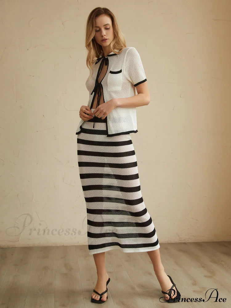Eyelet Striped Graceful Midi Skirt image 5