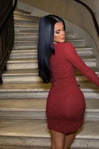 Fall Bodycon V-Neck Sparkling Long Sleeve Party Dress image 6
