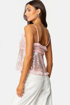 Sequin Tie Lace Trim Cami Top image 4