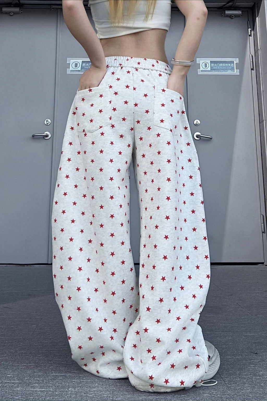 Star Letter Embroidered Cotton Baggy Sweat Pants image 4