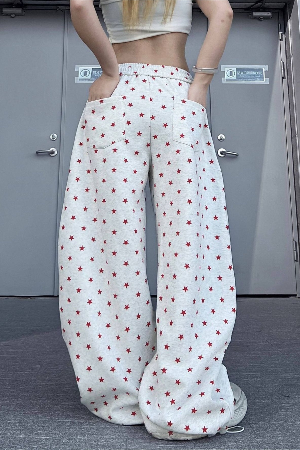 Star Letter Embroidered Cotton Baggy Sweat Pants image 4