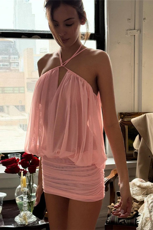 Sexy Halter Backless Bodycon V Neck Mini Dress image 2