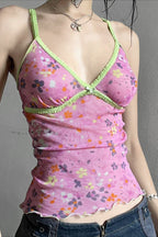 Mesh Floral Contrast V Neck Cami Top image 3
