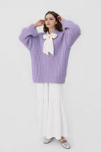 French-Style Bow Sequin Soft Luxe Lazy-Style Loose Knit Sweater image 1