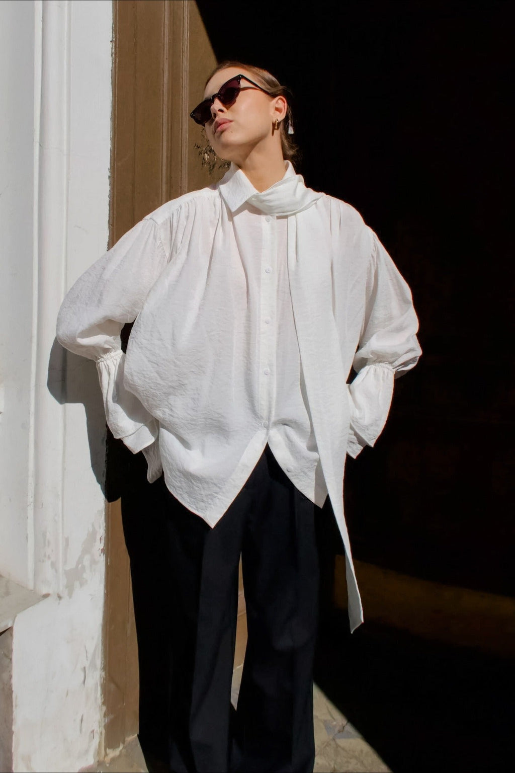 Crepe Tie Front Loose Fit Blouse image 1