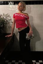 Asymmetric Neck Off Shoulder Color Block T-shirt image 4