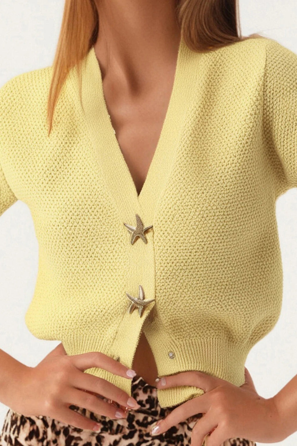 Short Sleeve Starfish Button Knit Cardigan image 1