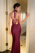 Halter Backless Satin Party Dress image 7