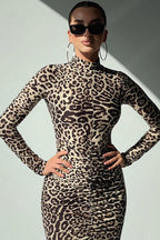 Leopard Print Long Sleeve High Neck Maxi Dress image 3