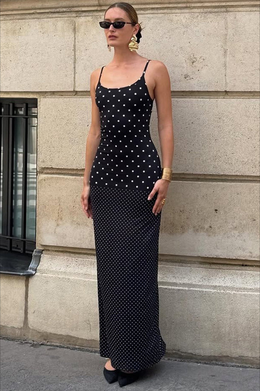 Polka Dot Cami Bodycon Slim Maxi Dress image 3