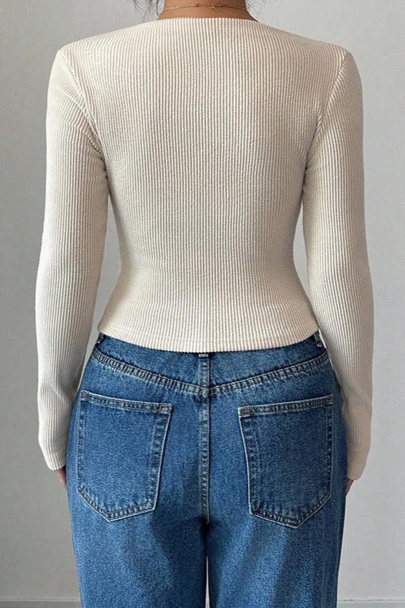 Classic Solid Color Slim Knit Top image 5