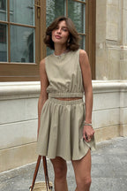Cotton Linen Tank Pleated Skirt Set image 1