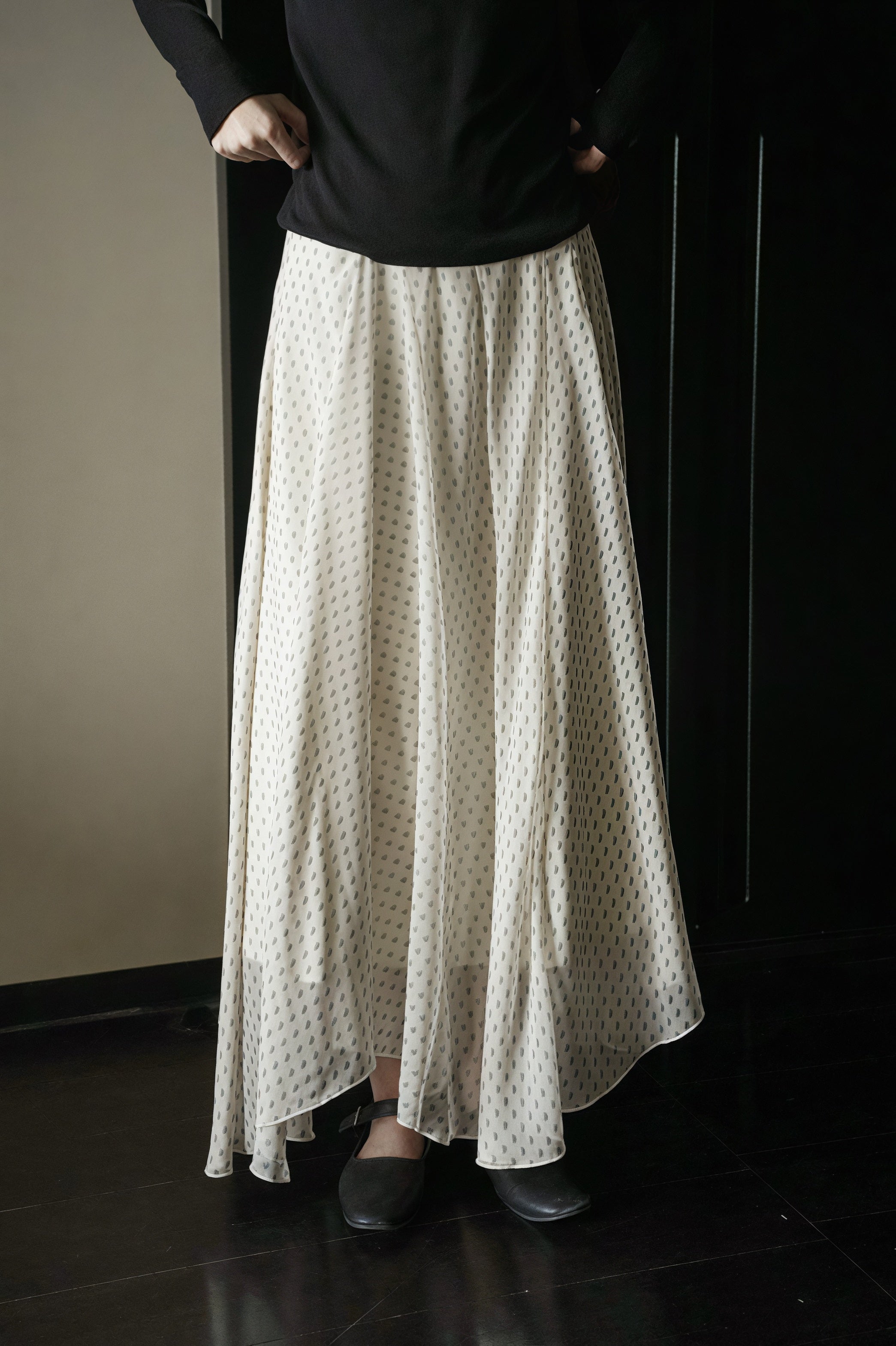 Elegant Irregular Draped Polka Dot Maxi Skirt image 2