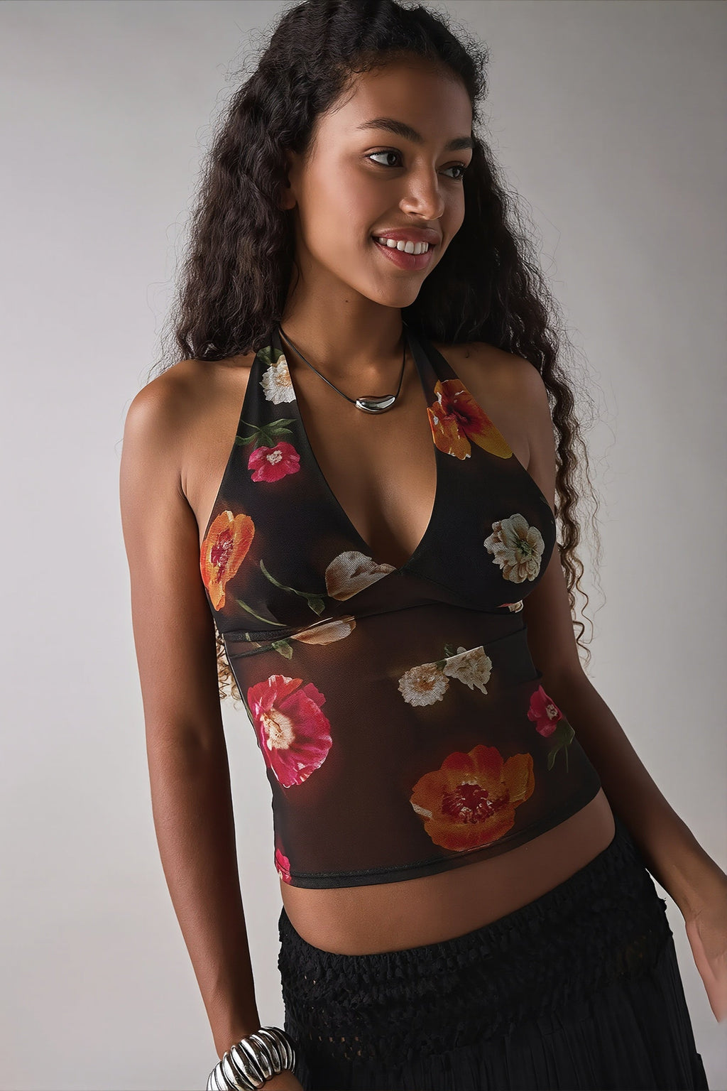 Stylish Printed Mesh Sexy Halter Top image 4