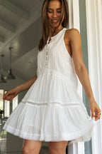 Vacation Lace Button Flared Mini Dress image 2