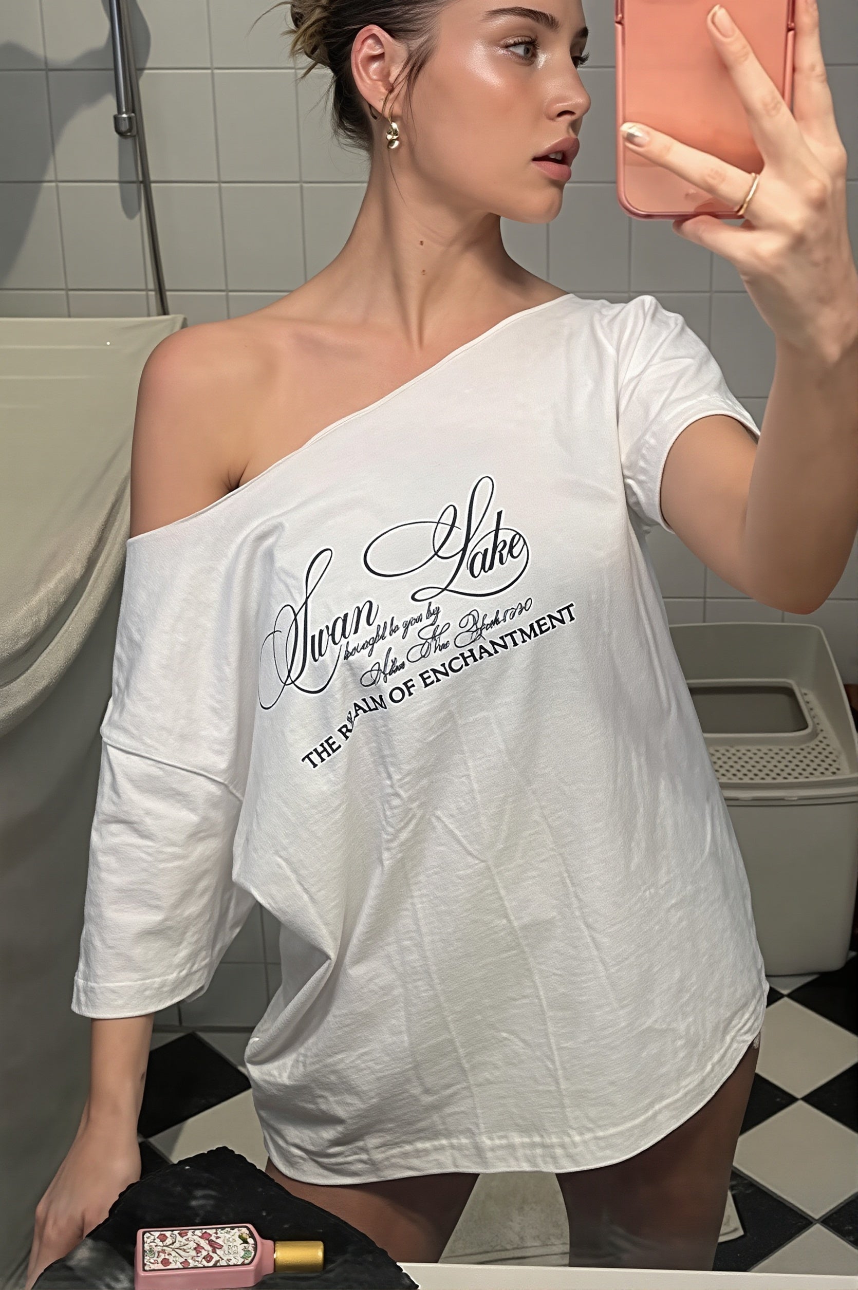 Casual Letter Off Shoulder Loose T-Shirt image 4