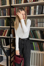 Solid White Ruched V Neck Long Sleeve Tee image 3