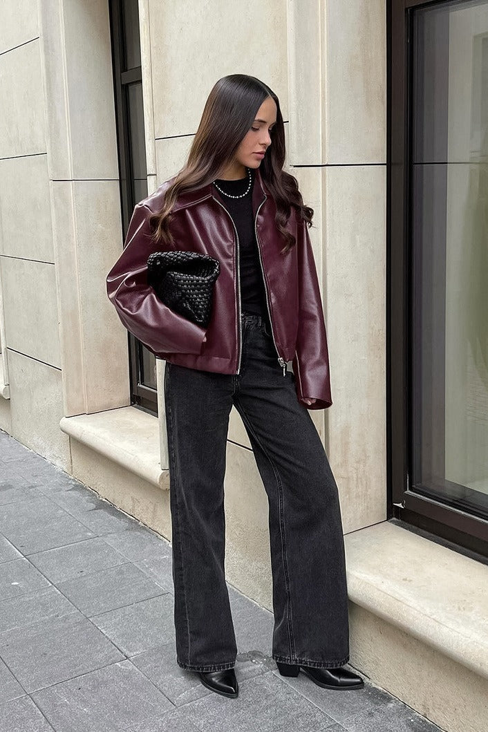 Matte Burgundy Leather Jacket image 3